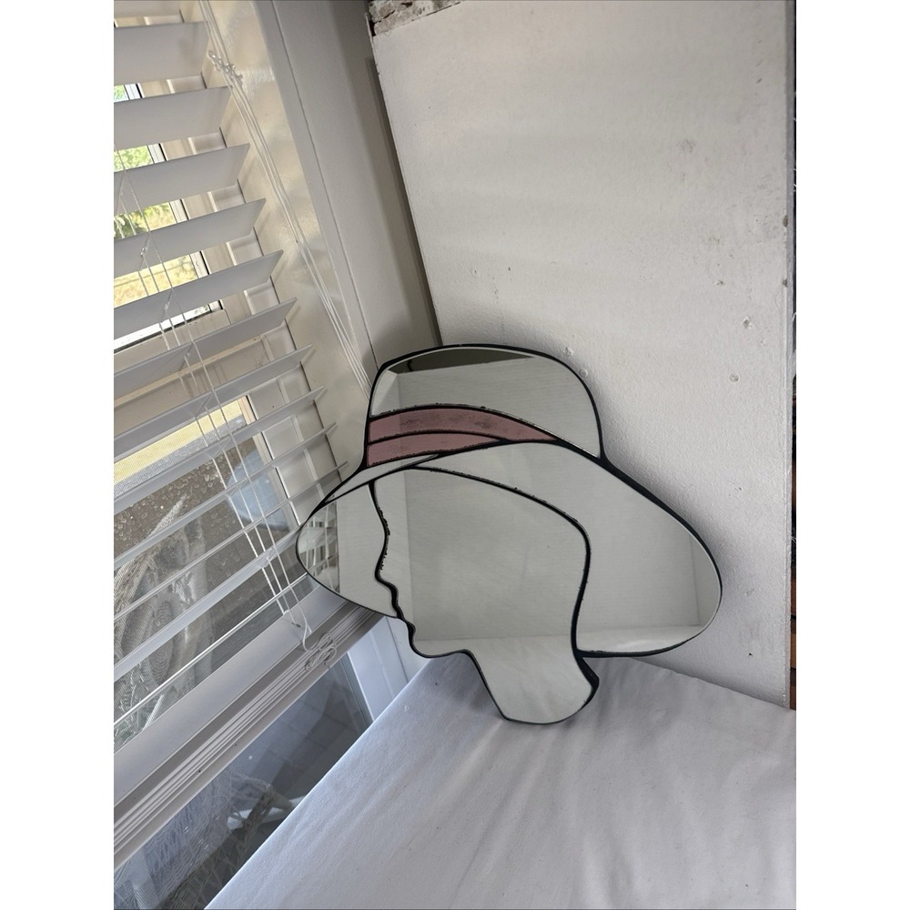 Vtg Figural Wall Cut Glass Mirror  Art Deco Retro Woman Profile w/ Hat